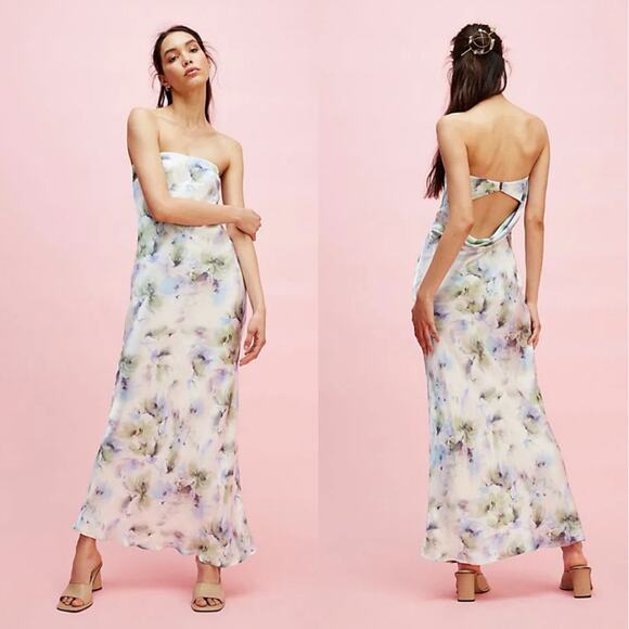 Bec & Bridge Dress Maxi Blue Sz 6 Moondance Strapless Moon Dance White Green - Picture 1 of 10